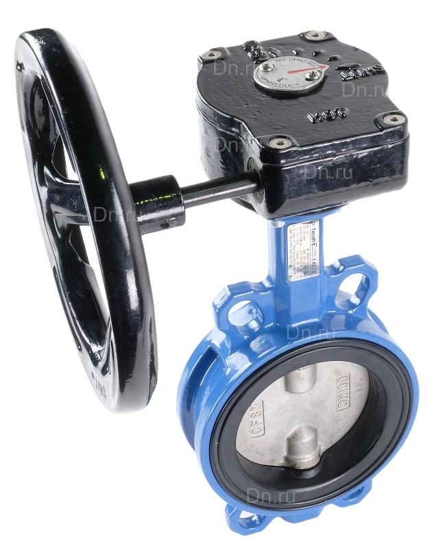 Затвор дисковый поворотный Tecofi VPI 4449-08 Ду80 Ру16 межфланцевый, корпус - ковкий чугун EN-GJS-500-7, диск - нержавеющая сталь CF8M, уплотнение - EPDM, с редуктором